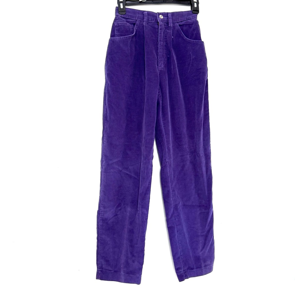 Vintage Lee Corduroy Pants High Waist Purple Jeans Straight Leg Size 24x28.5